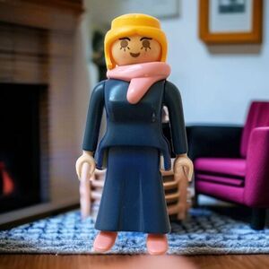 Playmobil Mother Figure Victorian Mansion 5507 Family Blonde Blue Dress Vtg 1987